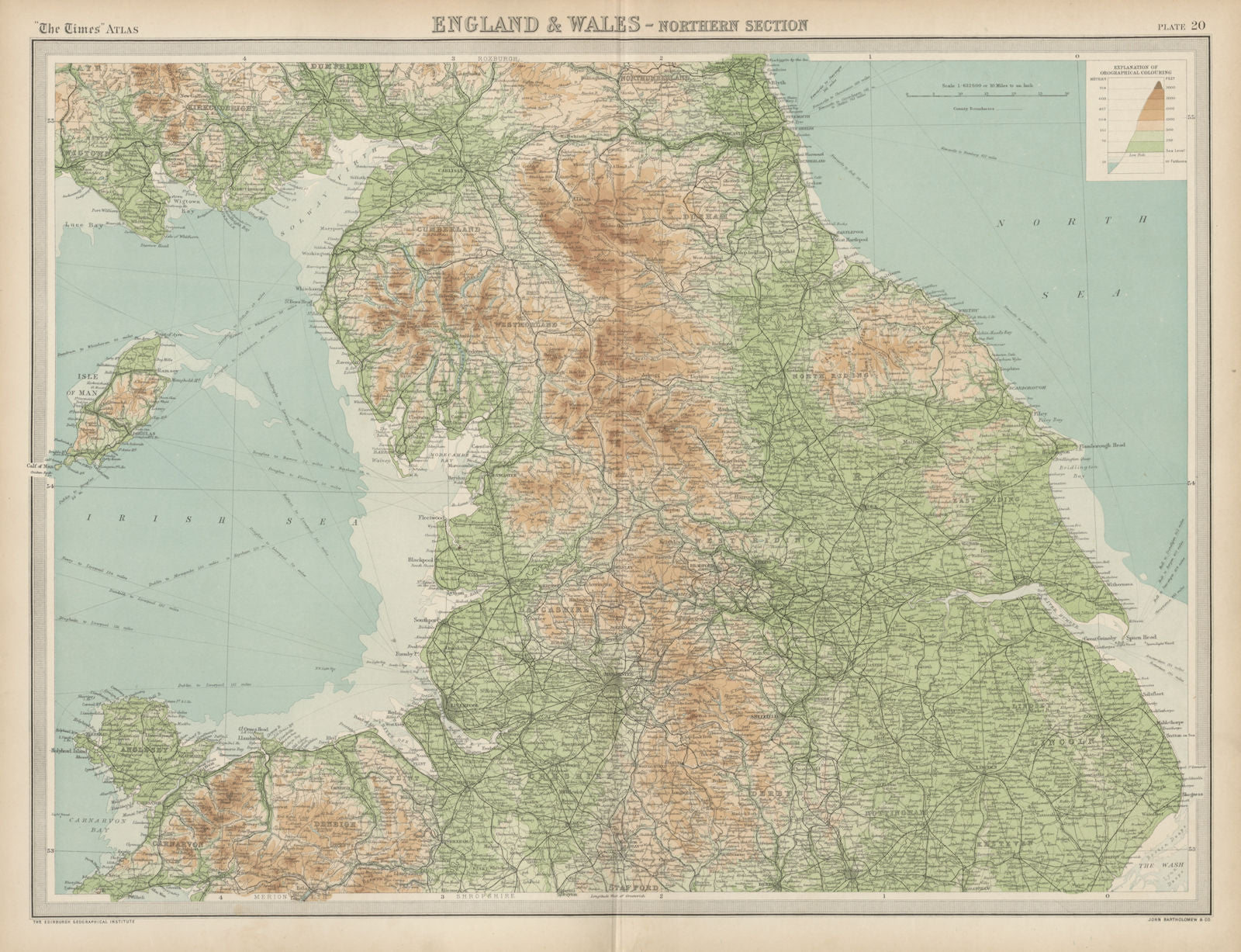 Northern England & N Wales. Pennines Lake District Yorkshire. THE TIMES 1922 map